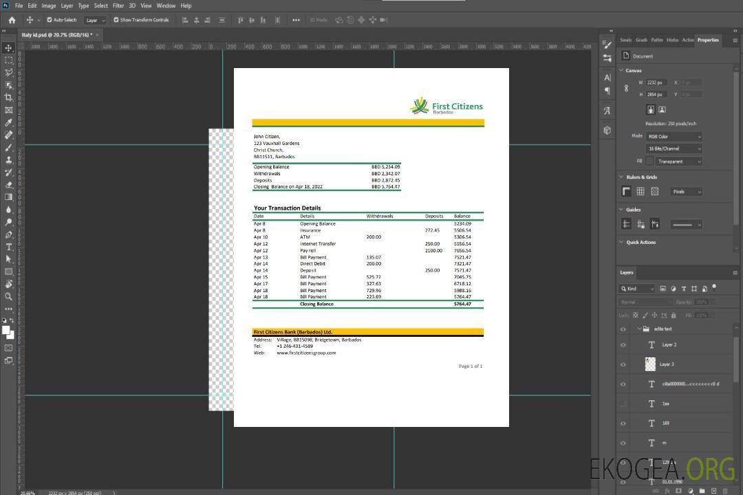 Premier relevé bancaire des citoyens de la Barbade xls template